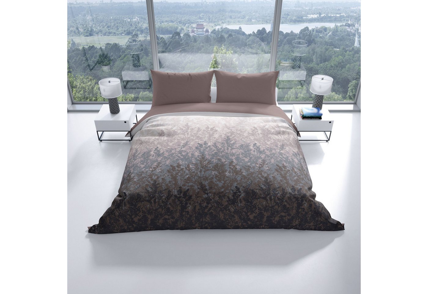 Leonado Vicenti Bettwäsche Baumwolle fein gewebt, Baumwolle, 2 teilig, florales Design mit sanftem Farbverlauf in beige braun schwarz – Bild 5 von 5