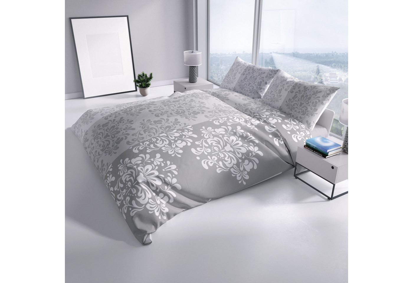 Leonado Vicenti Bettwäsche Biber Baumwolle, Biber, 3 teilig, warm und kuschelig, elegantes Design in Taupe und Beige – Bild 5 von 5