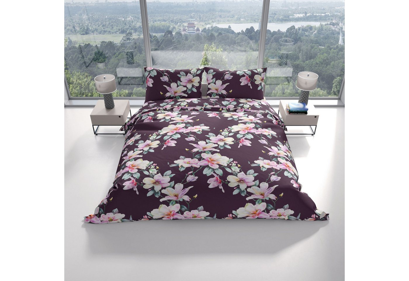 Leonado Vicenti Bettwäsche Biber Baumwolle, flauschig, Biber, 3 teilig, Blumen Design, flauschig warm – Bild 5 von 5