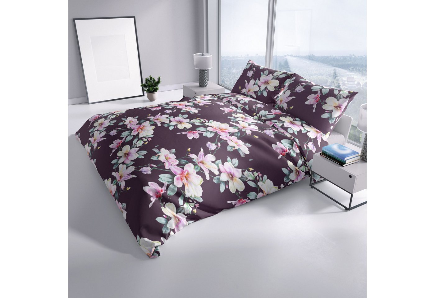 Leonado Vicenti Bettwäsche Biber Baumwolle, flauschig, Biber, 2 teilig, Blumen Design, flauschig warm – Bild 2 von 5