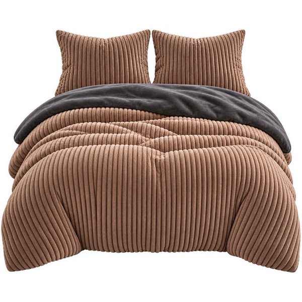 Leonado Vicenti Bettwäsche CORD Optik, Teddy Plüsch, Cashmere Touch, Fleece, 2 teilig, Winter, Wendeseite Anthrazit, flauschig, warm, Nicky-Plüsch