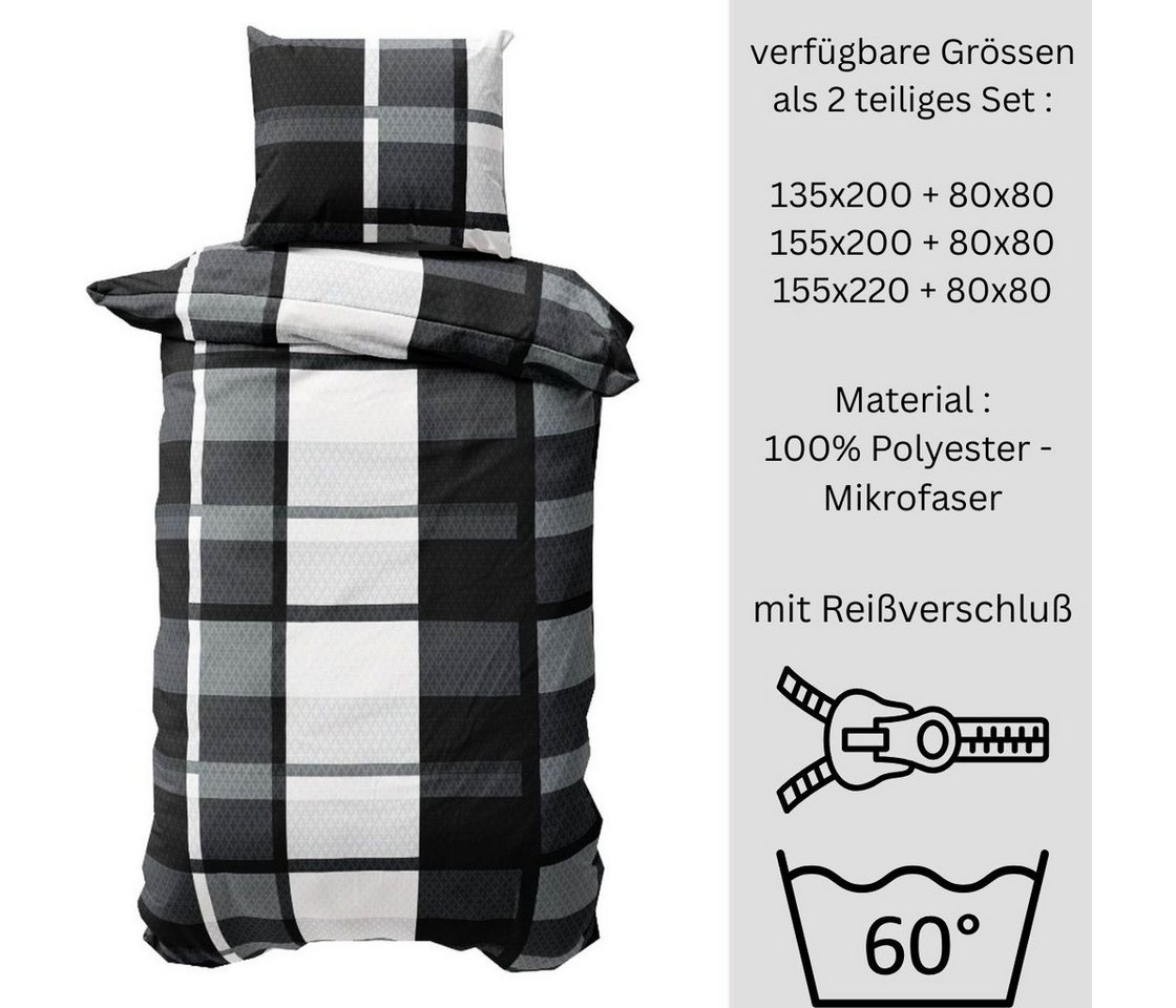 Leonado Vicenti Bettwäsche flottes Design, weicher Stoff, Microfaser, 2 teilig, Weich, pflegeleicht, fast knitterfrei, Reißverschluß, Karomuster – Bild 5 von 5