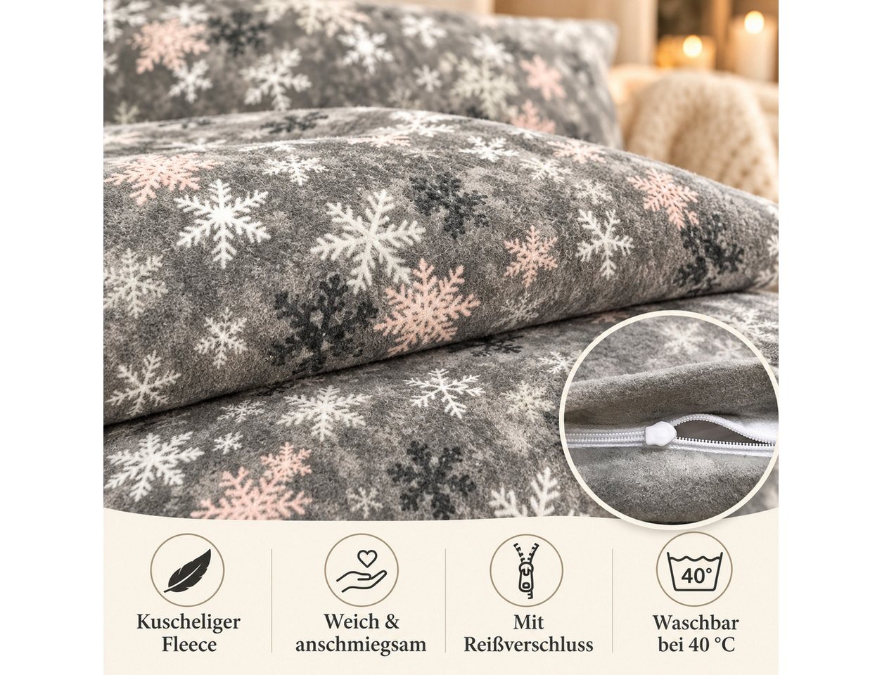 Leonado Vicenti Bettwäsche Mikrofleece warm Winter, Fleece, 2 teilig, Fleece Thermo-Bettwäsche, weich zur Haut, kuschelig in der Nacht – Bild 5 von 5