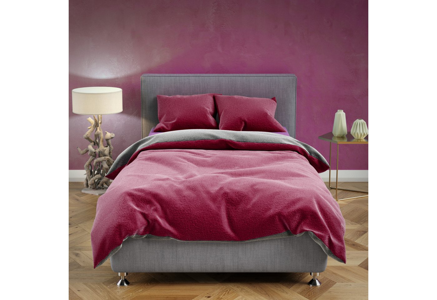 Leonado Vicenti Bettwäsche Winter Teddy Plüsch, Fleece, 2 teilig, Flauschig warmes Cashmere Touch, Einfarbig – Bild 2 von 5