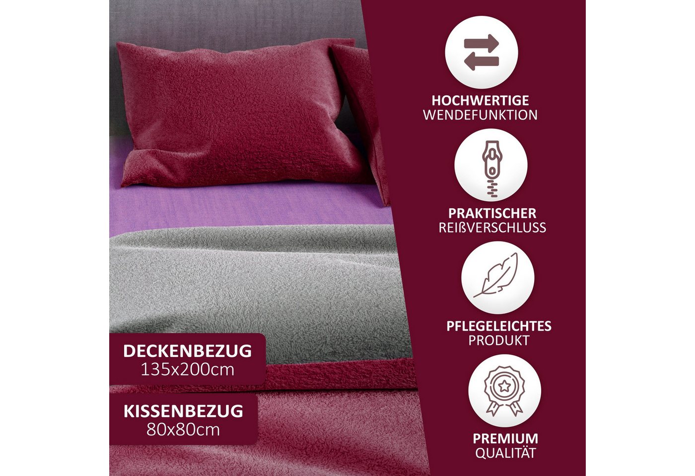 Leonado Vicenti Bettwäsche Winter Teddy Plüsch, Fleece, 2 teilig, Flauschig warmes Cashmere Touch, Einfarbig – Bild 3 von 5