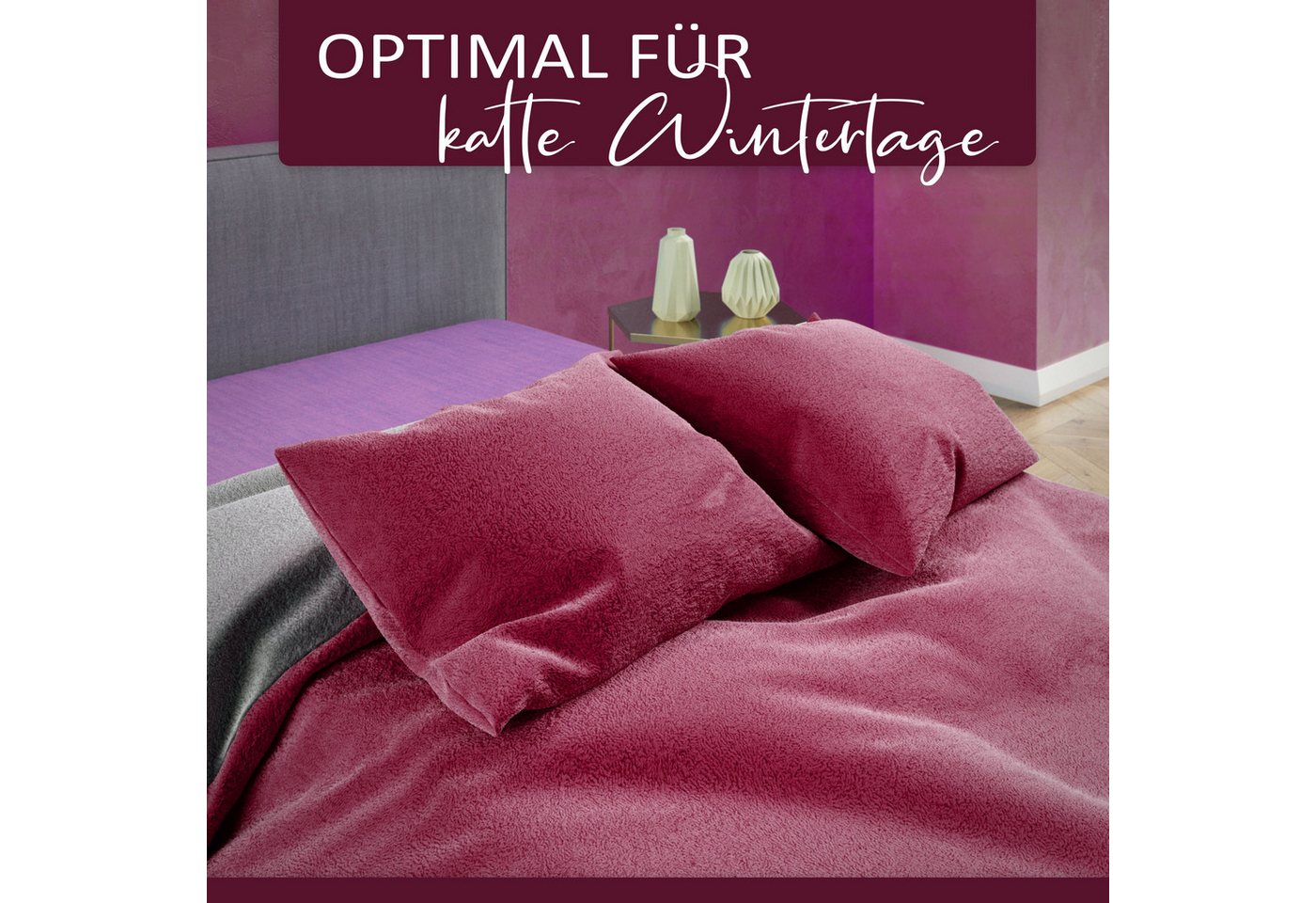 Leonado Vicenti Bettwäsche Winter Teddy Plüsch, Fleece, 2 teilig, Flauschig warmes Cashmere Touch, Einfarbig – Bild 4 von 5
