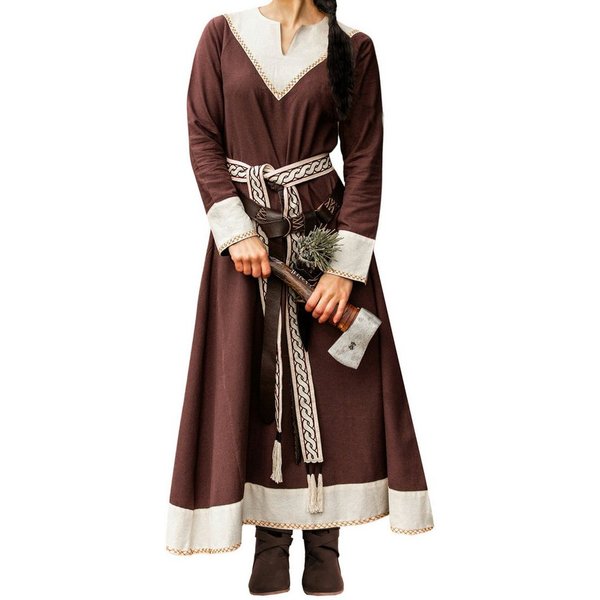 Leonardo Carbone Wikinger-Kostüm Kleid "Jorunn" mit Kreuzstich-Details, V-Ausschnitt, fließendes Design