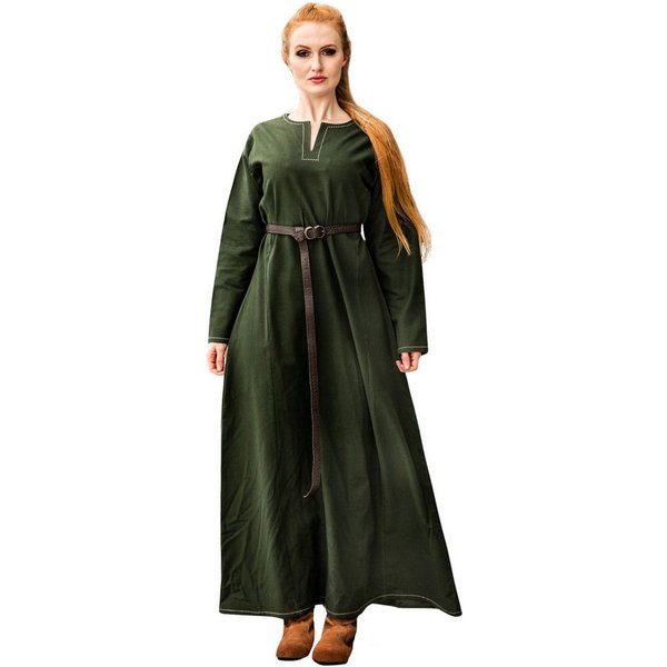 Leonardo Carbone Wikinger-Kostüm Unterkleid "Helga" mit V-Schlitz, kunstvolle Ziernähte, hochwertige Baumwolle