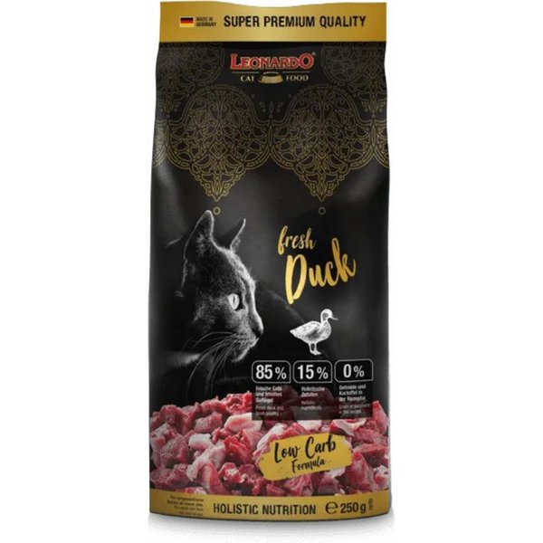 Leonardo Catfood Fresh Duck & Poultry - getreidefreies Trockenfutter mit 85% Fleisch, Trockenfutter für: Katzen