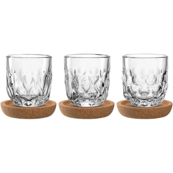 LEONARDO Gläser-Set Espresso-Set GOCCE, 90 ml, 6-teilig, 6-tlg., Glas, 3 Gläser mit unterschiedlichem Tropfenrelief, inkl. Kork-Untersetzer