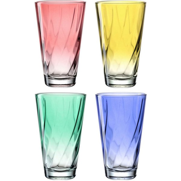 LEONARDO Gläser-Set Trinkglas, TWIST, 300 ml, farbig sortiert, 4er-Set, 4-tlg., Glas, Longdrinkbecher, spülmaschinengeeignet