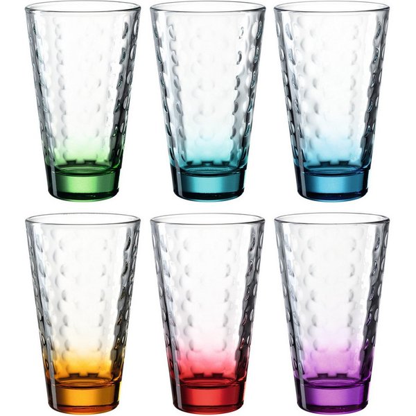 LEONARDO Glas Optic, Kalk-Natron Glas, 6 Trinkgläser, Spülmaschinenfest, verschiedene Farben