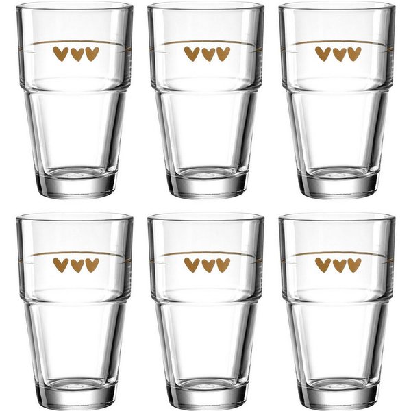 LEONARDO Latte-Macchiato-Glas Gläser-Set SOLO, mit Herzmotiv, 6-tlg., Glas, 410 ml, 6-teilig