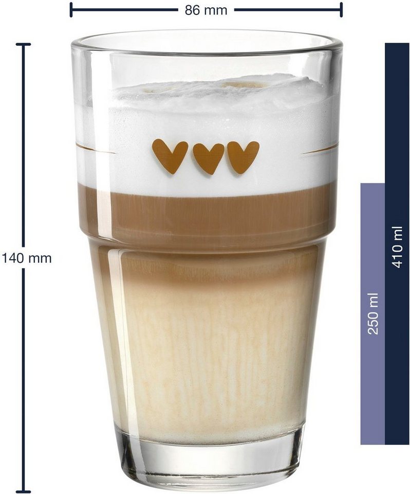 LEONARDO Latte-Macchiato-Glas Gläser-Set SOLO, mit Herzmotiv, 6-tlg., Glas, 410 ml, 6-teilig – Bild 3 von 4