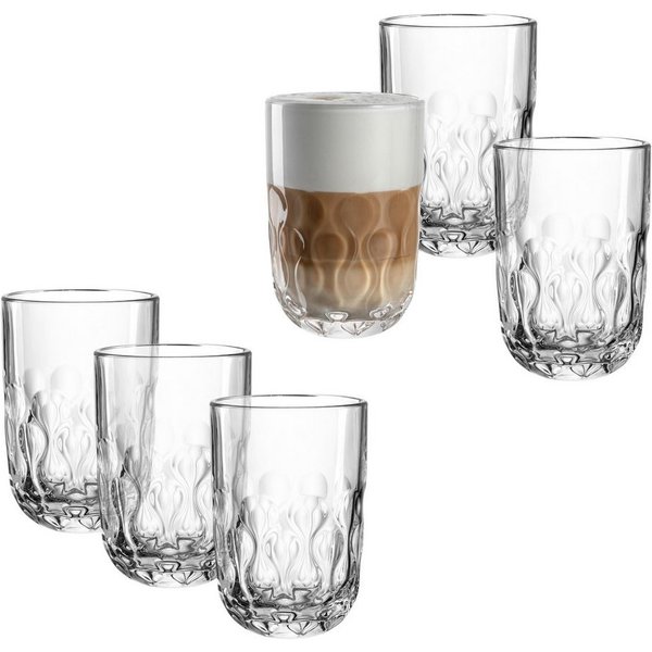 LEONARDO Latte-Macchiato-Glas GOCCE, 380 ml, 6er-Set, 6-tlg., Glas, 2. Variante, mit Tropfenrelief