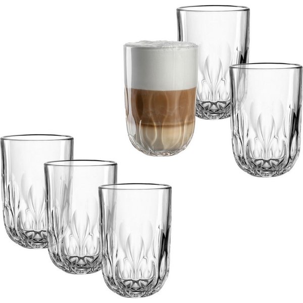 LEONARDO Latte-Macchiato-Glas GOCCE, 380 ml, 6er-Set, 6-tlg., Glas, 3. Variante, mit Tropfenrelief