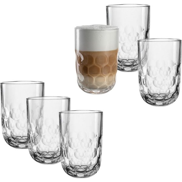 LEONARDO Latte-Macchiato-Glas GOCCE, 380 ml, 6er-Set, 6-tlg., Glas, 1. Variante, mit Tropfenrelief