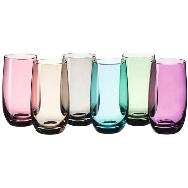 LEONARDO Longdrinkglas SORA, 6-tlg., Glas, 390 ml, farbig sortiert, 6-teilig