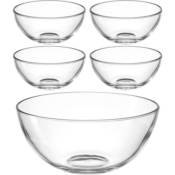 LEONARDO Schale Schalen-Set CUCINA, 5er Set, 4x Ø 14 cm & 1x Ø 28 cm, Glas, (Set, 5-tlg), Spülmaschinengeeignet