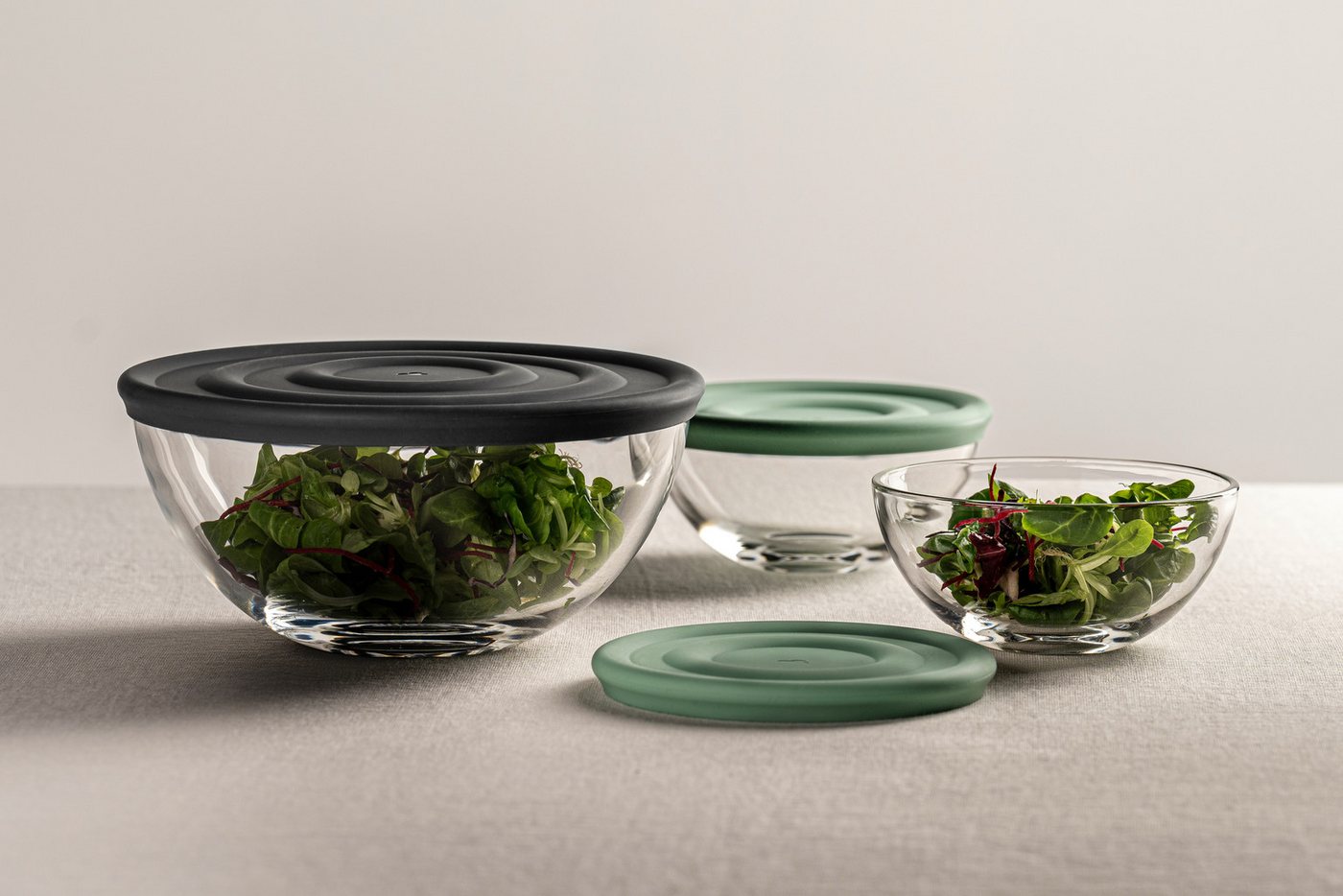 LEONARDO Schale Schalen-Set CUCINA, 6-teilig, 3 Schüsseln mit Silikondeckel, Glas, (Set, 6-tlg), spülmaschinengeeignet – Bild 2 von 5