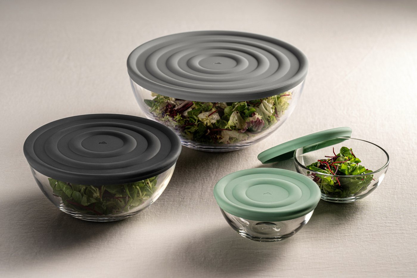 LEONARDO Schale Schalen-Set CUCINA, 6-teilig, 3 Schüsseln mit Silikondeckel, Glas, (Set, 6-tlg), spülmaschinengeeignet – Bild 3 von 5
