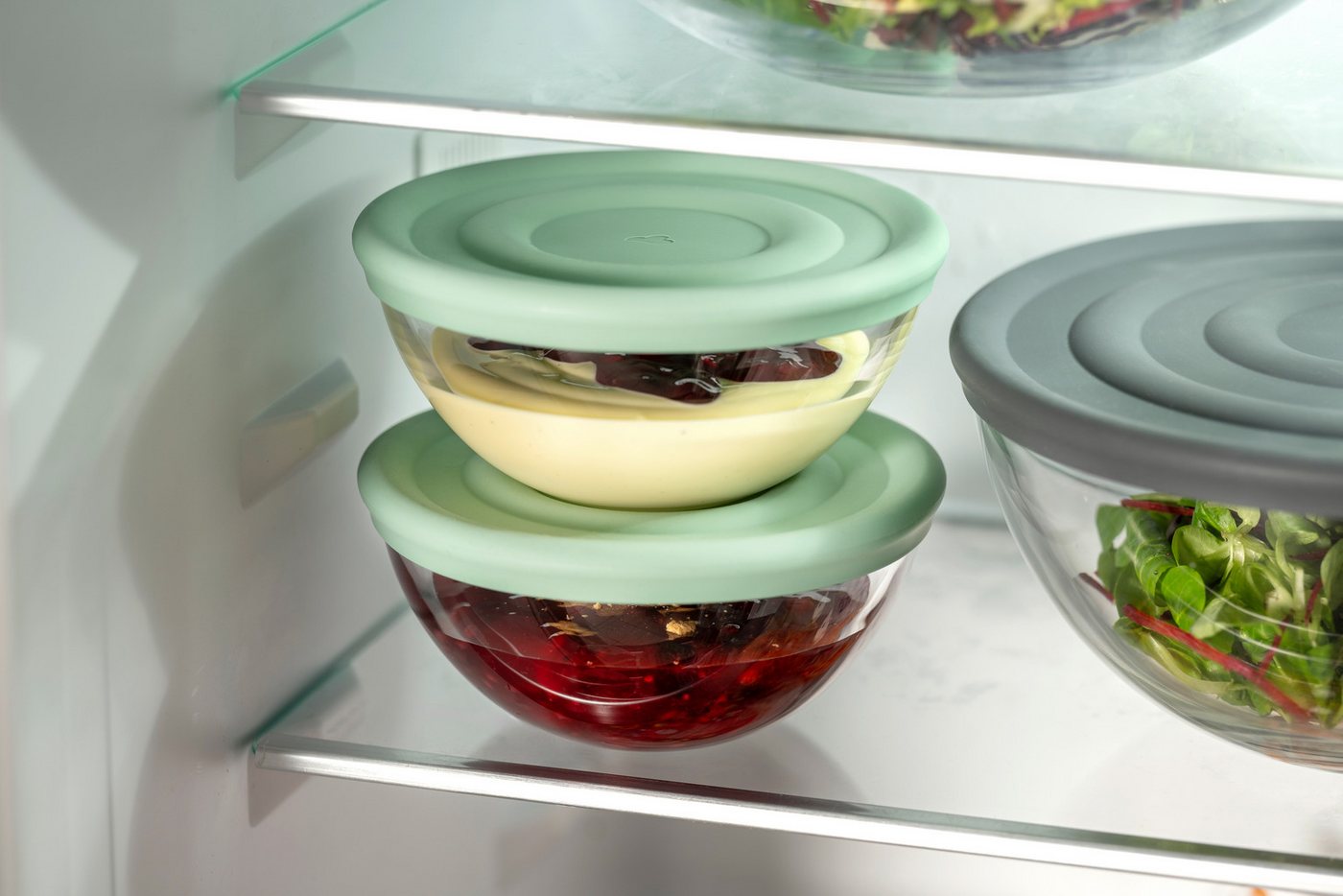 LEONARDO Schale Schalen-Set CUCINA, 6-teilig, 3 Schüsseln mit Silikondeckel, Glas, (Set, 6-tlg), spülmaschinengeeignet – Bild 5 von 5