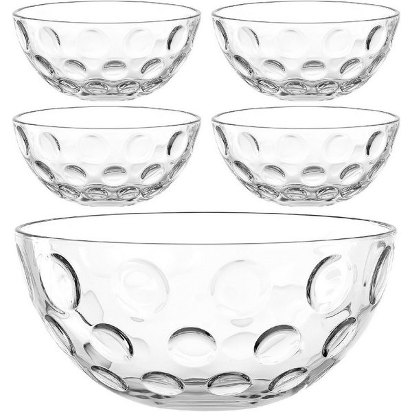 LEONARDO Schale Schalen-Set CUCINA OPTIC, 5er Set, 4x Ø 14 cm & 1x Ø 28 cm, Glas, (Set, 5-tlg), spülmaschinengeeignet