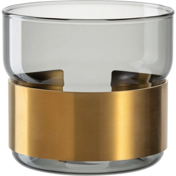 LEONARDO Teelichthalter Silenzio, aus grauem Glas mit goldener Metallspange