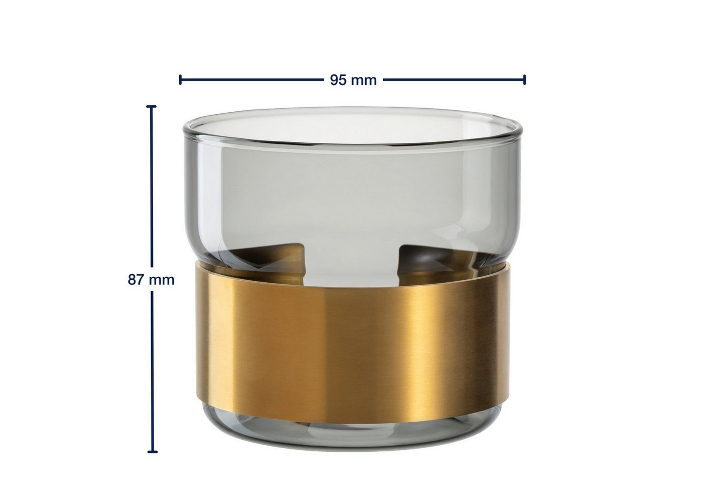 LEONARDO Teelichthalter Silenzio, aus grauem Glas mit goldener Metallspange – Bild 4 von 5
