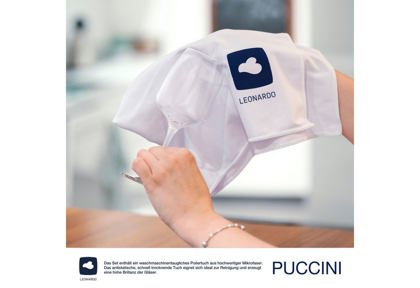 LEONARDO Weißweinglas Gläser-Set PUCCINI + Poliertuch, 7-teilig, 7-tlg., Kristallglas, 6 Weisswein Gläser, 560 ml, mit Poliertuch – Bild 2 von 5