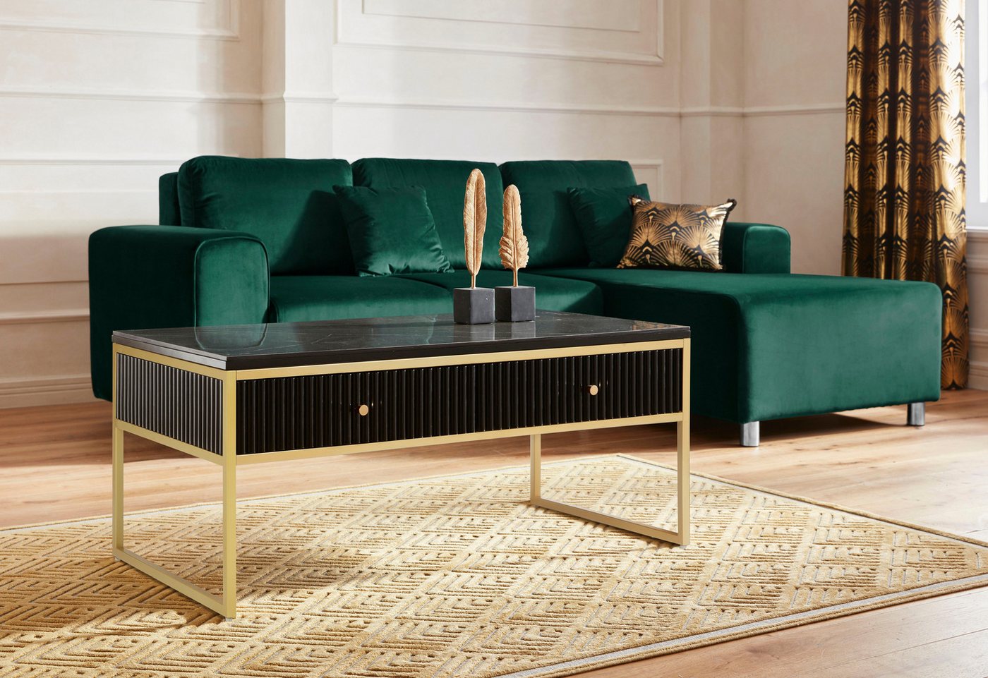 Leonique Couchtisch Fleuriss, Keramikplatte, goldenen Beinen, FSC-zertifiziertem Holz, Breite 110 cm – Bild 2 von 5