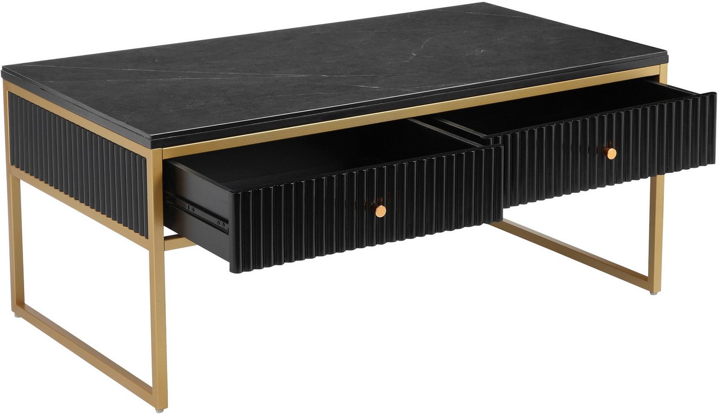 Leonique Couchtisch Fleuriss, Keramikplatte, goldenen Beinen, FSC-zertifiziertem Holz, Breite 110 cm – Bild 4 von 5