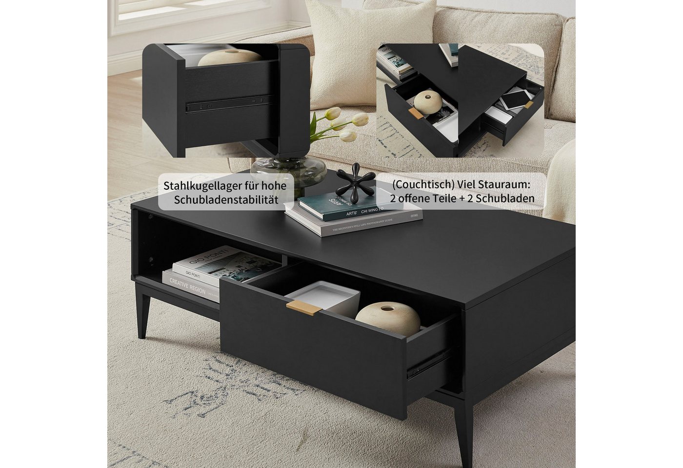 Leonique Couchtisch Lavisha, Eisengestell und FSC-zertifiziertes Holz, Breite 110 cm – Bild 3 von 5