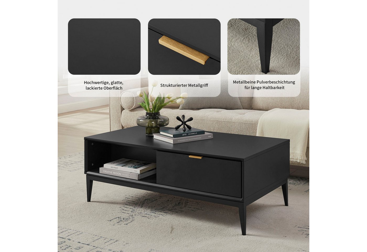 Leonique Couchtisch Lavisha, Eisengestell und FSC-zertifiziertes Holz, Breite 110 cm – Bild 4 von 5