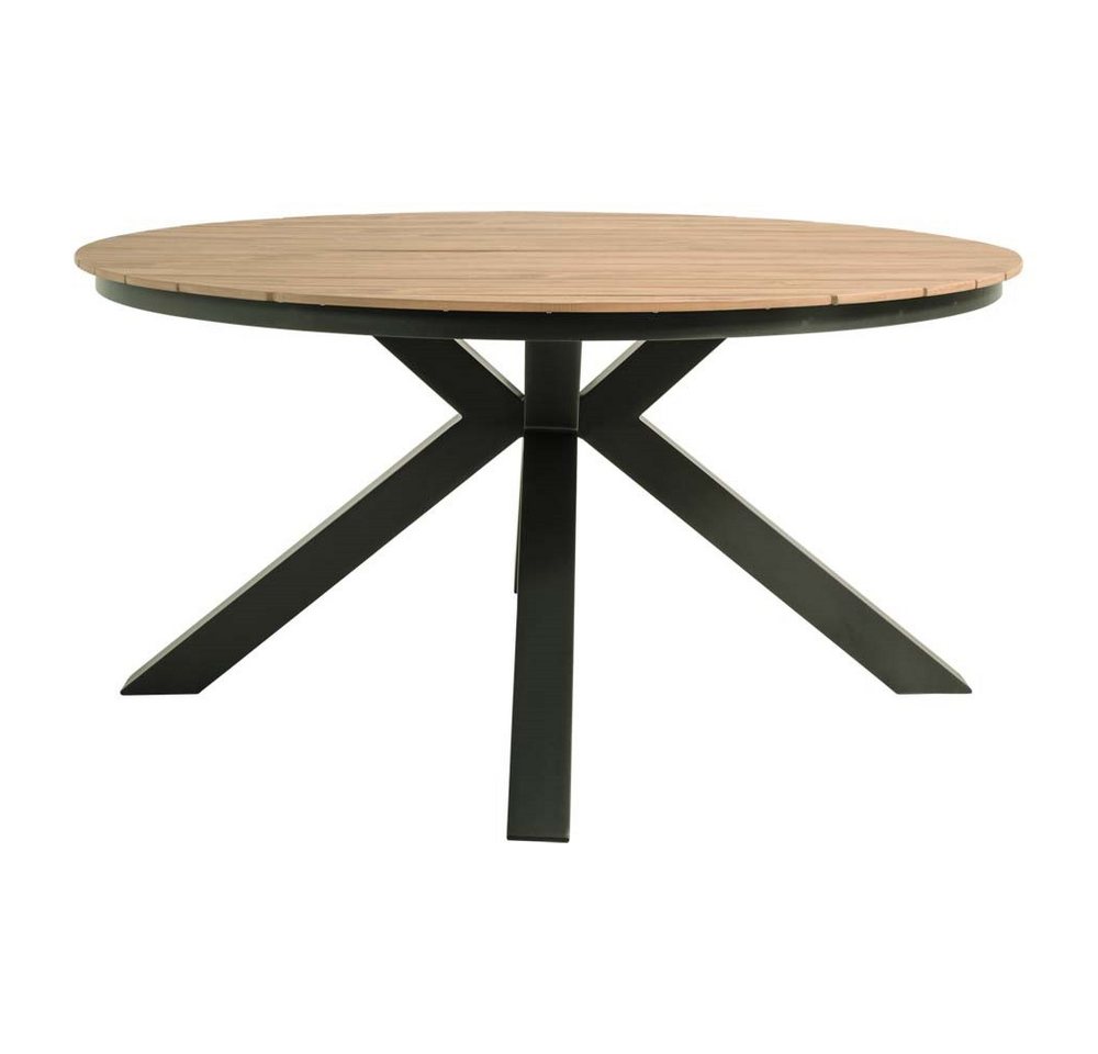Lesli Living Garten-Essgruppe "Arrezo" Rund Ø120cm + 6 oder 4 Geflecht-Stühlen, Teakholz, Aluminium, (5-tlg), Sitzkissen, Geflochten, Scandi / Skandi - Boho, Ga – Bild 2 von 5