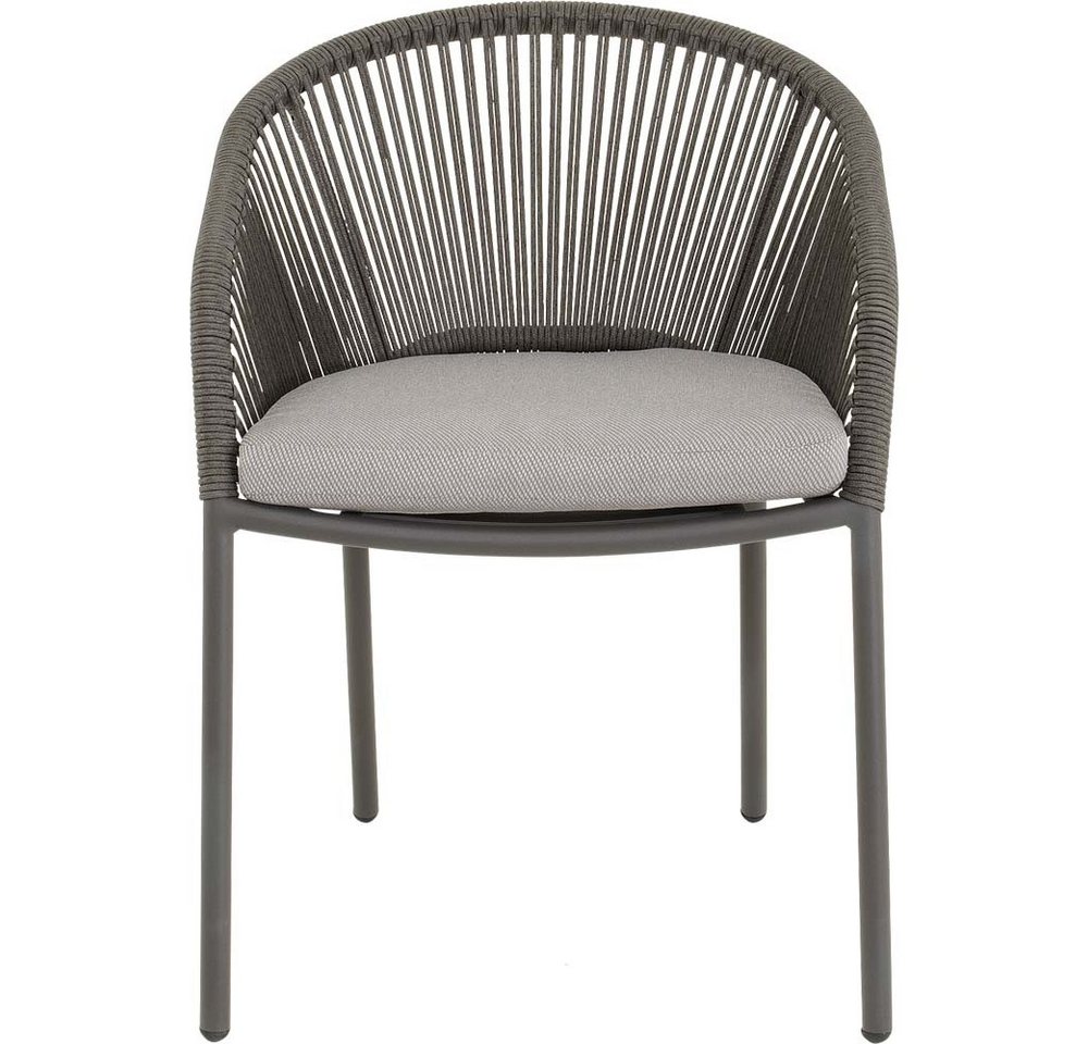 Lesli Living Garten-Essgruppe "Arrezo" Rund Ø120cm + 6 oder 4 Geflecht-Stühlen, Teakholz, Aluminium, (5-tlg), Sitzkissen, Geflochten, Scandi / Skandi - Boho, Ga – Bild 4 von 5