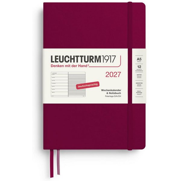 Leuchtturm1917 Taschenkalender Wochenkalender 2027 & Notizbuch Medium A5 Hardcover Port Red