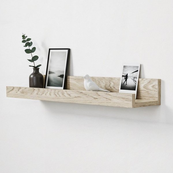 Levandeo® Bilderleiste, Bilderleiste Eiche Gekälkt L40cm MDF Holz Wandregal Schmal Wanddeko