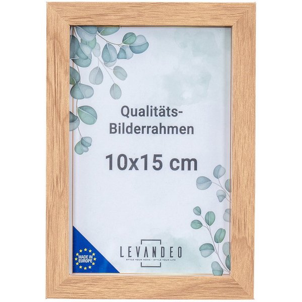 Levandeo® Bilderrahmen, Portrait Bilderrahmen Made in EU 10x15 Eiche Optik Natur Glasscheibe