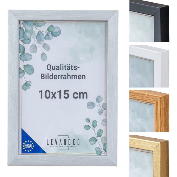 Levandeo® Bilderrahmen, Bilderrahmen Echtholz Made in EU 10x15 Silber Glasscheibe Fotorahmen
