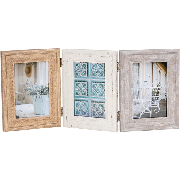 Levandeo® Bilderrahmen, Fotoaufsteller 3 Fotos 10x15 MDF Holz Natur Shabby Chic Vintage