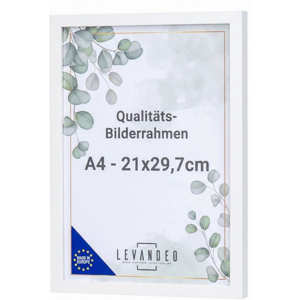 Levandeo® Bilderrahmen, Bilderrahmen A4 Weiß 21x29,7 Made in EU Fotorahmen Poster Urkunde