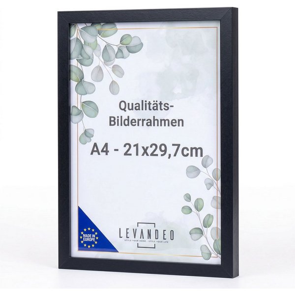 Levandeo® Bilderrahmen, Bilderrahmen A4 Schwarz 21x29,7 Made in EU Fotorahmen Poster Urkunde
