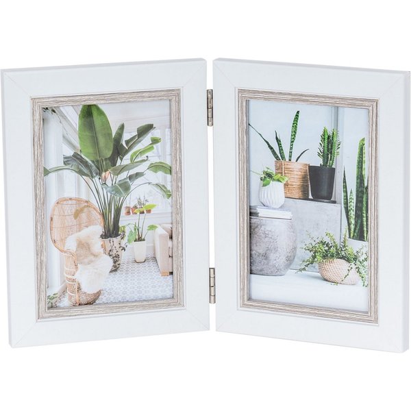 Levandeo® Bilderrahmen, Fotoaufsteller 2 Fotos 10x15 Weiß Eiche gekälkt MDF Holz