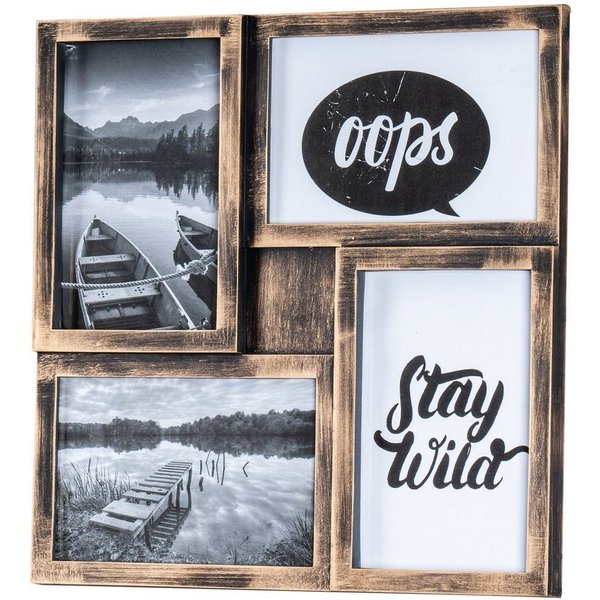 Levandeo® Bilderrahmen Collage, Bilderrahmen 4 Fotos 10x15cm Foto Aufsteller Kupfer Schwarz