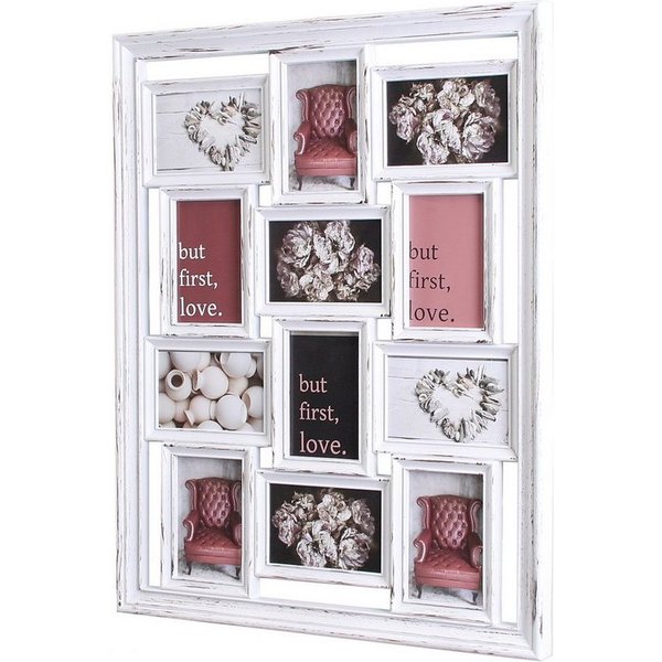 Levandeo® Bilderrahmen Collage, levandeo Bilderrahmen Weiß Collage 52x67cm 12 Fotos 10x15 Shabby