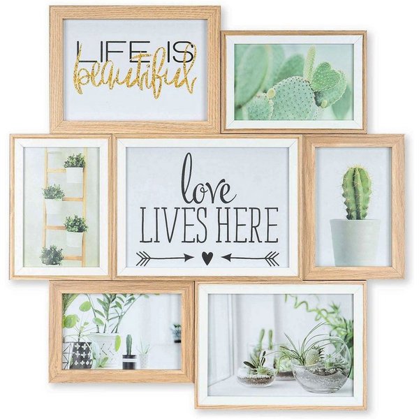 Levandeo® Bilderrahmen Collage, Bilderrahmen Collage B x H 46x47cm 7 Fotos 10x15 13x18 15x20 Natur