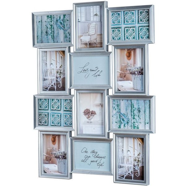 Levandeo® Bilderrahmen Collage, Bilderrahmen 54x72cm 12 Fotos 13x18cm Silber Antik Glas Collage