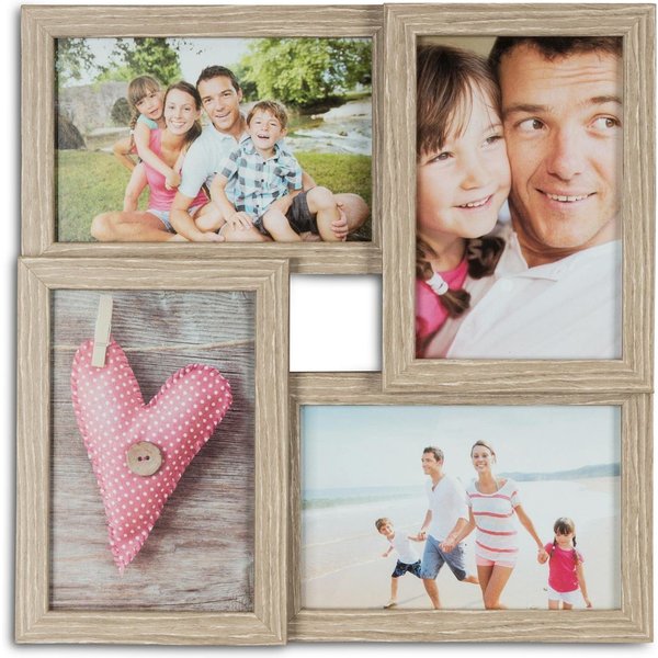 Levandeo® Bilderrahmen Collage, levandeo Bilderrahmen Collage 28x28cm 4 Fotos 10x15 Eiche gekälkt