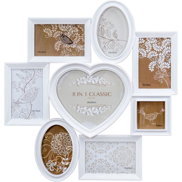Levandeo® Bilderrahmen Collage, Fotorahmen Bilderrahmen Herz Weiß 8 Fotos Shabby Chic Landhaus